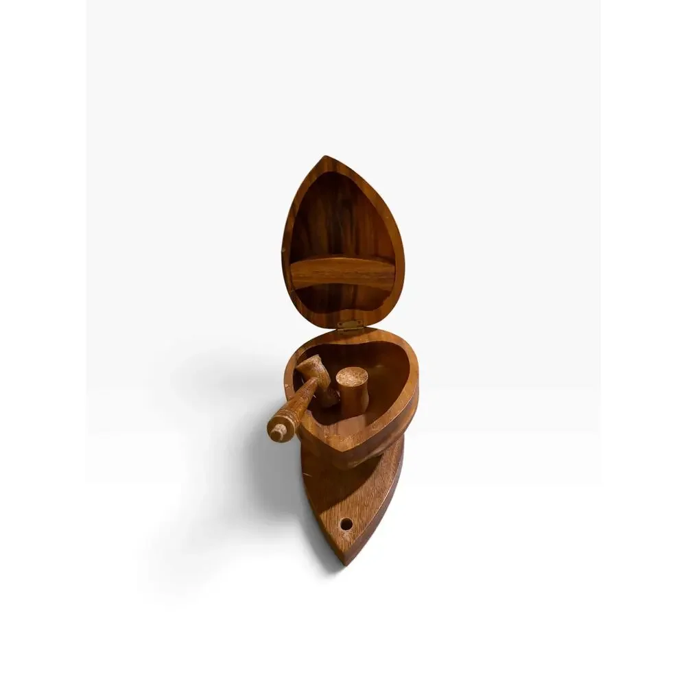 MCM Vintage Hand Carved Monkey Pod Wood Walnut Nut Bowl Set with Mallet